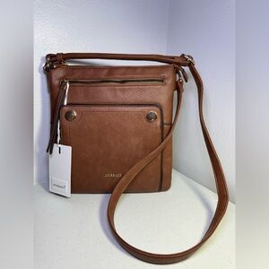 GUSSACI Crossbody Handbag 10.5 x 10.5 in brown /gold color faux leather lined